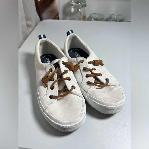 Sperry Topsiders - neutral canvas with leather laces. Women’s size US 7 - Picture 3 of 7